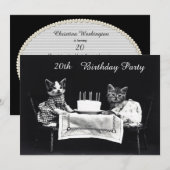 Schattige Vintage Kittens 20e Verjaardagsfeestje Kaart (Voorkant / Achterkant)