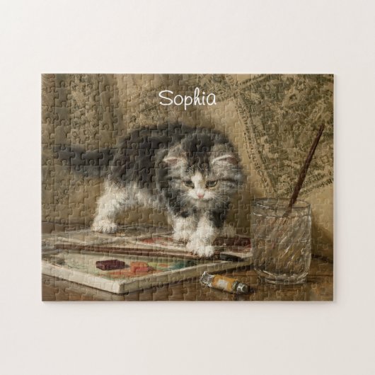 Schattige Vintage Kittens Kunst, Naam Legpuzzel (Horizontaal)