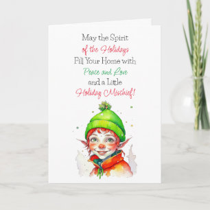 Schattige Vintage Kleine Elf Kerst Zegeningen Kaart