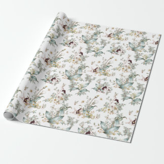 Schattige Vintage Konijn Konijnen Bloemendecoupage Cadeaupapier