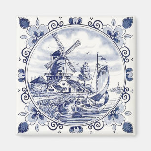 Schattige vintage Nederlandse windmolen zeilboot D Magneet