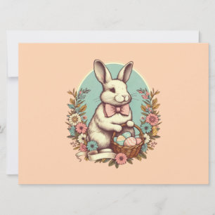 Schattige, vintage paashaas/ei/mand feestdagenkaart
