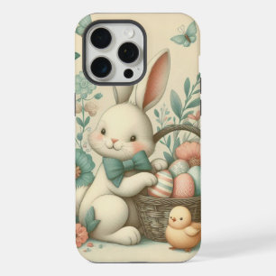 Schattige, vintage paashaas & kuiken iPhone 15 pro max case