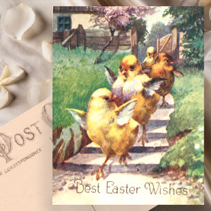 Schattige vintage paaskuikens briefkaart