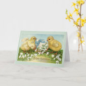 Schattige vintage paaskuikens kaart (Gele Bloem)