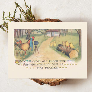 Schattige vintage paaskuikens poseren voor familie feestdagenkaart