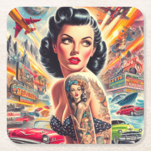 Schattige vintage pin-up kunst kartonnen onderzetters