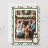 Schattige Vintage Pinguïnfamilie Foto Feestdagenkaart (Voorkant)