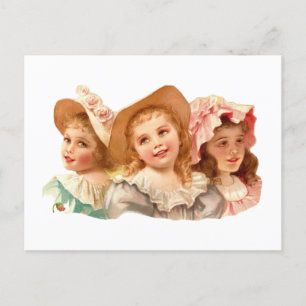 Schattige vintage retro meisjes briefkaart