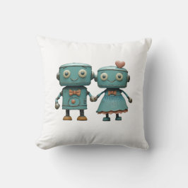 Schattige Vintage Robots in Liefde Koppel Kunst Kussen