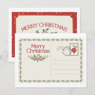 Schattige Vintage Rode & Groene Zalig Kerstmis Ans Briefkaart