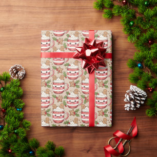 Schattige Vintage Schets Warme Chocolade & Gemberk Cadeaupapier