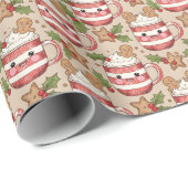 Schattige Vintage Schets Warme Chocolade & Gemberk Cadeaupapier (Rol Hoek)