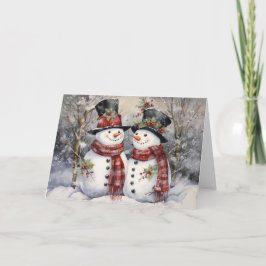 Schattige Vintage Sneeuwman Kerstmis Feestdagen Kaart