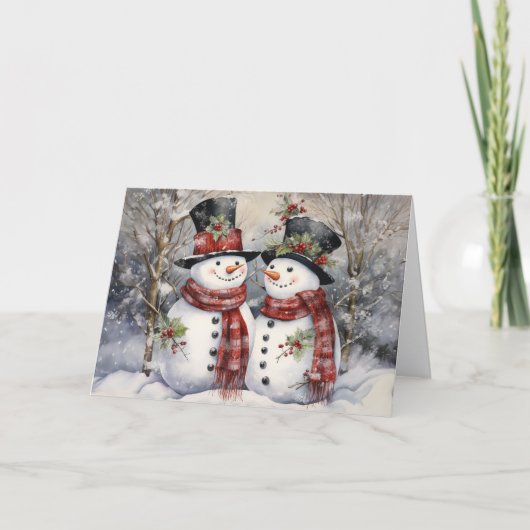 Schattige Vintage Sneeuwman Kerstmis Feestdagen Kaart (Voorkant)