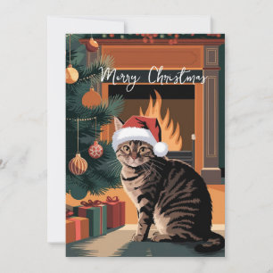 schattige vintage tabby kat kerstkaart