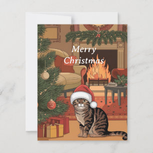 schattige vintage tabby kat kerstkaart