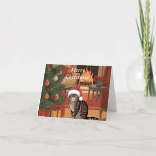 schattige vintage tabby kat kerstkaart kaart