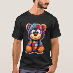 Schattige vintage teddybeer in patchwork spatte kl t-shirt
