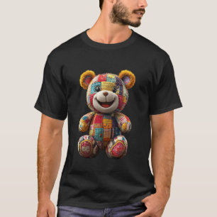 Schattige vintage teddybeer in patchwork spatte kl t-shirt