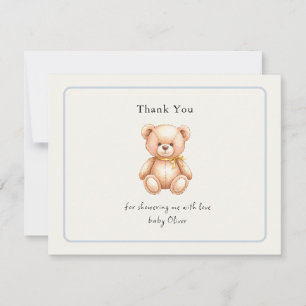 Schattige vintage teddybeer jongens babyshower  bedankkaart