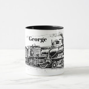 Schattige vintage trein zwart wit mok