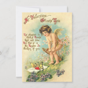 Schattige Vintage Valentijn Cupido Cherubijn Notitiekaartje