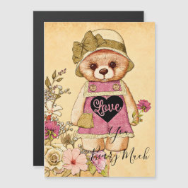 Schattige vintage valentijnsdagbeer  magnetische uitnodiging
