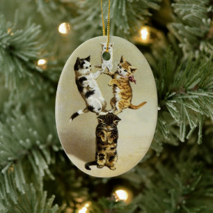 Schattige vintage Victoriaanse katten kittens spel Keramisch Ornament