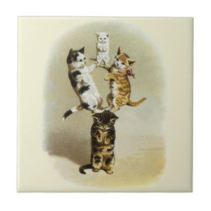 Schattige vintage victoriaanse katten kittens spel tegeltje