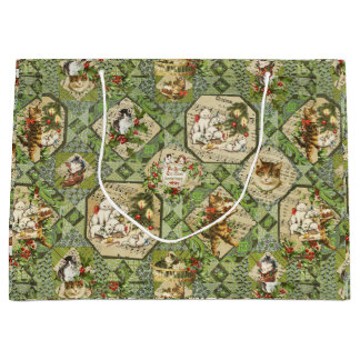 Schattige Vintage Victoriaanse Kerstkatten Groot Cadeauzakje