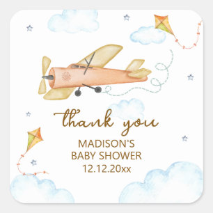 Schattige Vintage Vliegenier Vliegtuig Baby Borrel Vierkante Sticker