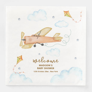 Schattige Vintage Vliegenier Vliegtuig Baby Shower Servet