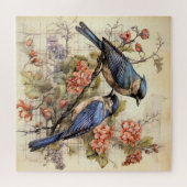 Schattige vintage vogelliefhebbers legpuzzel (Horizontaal)