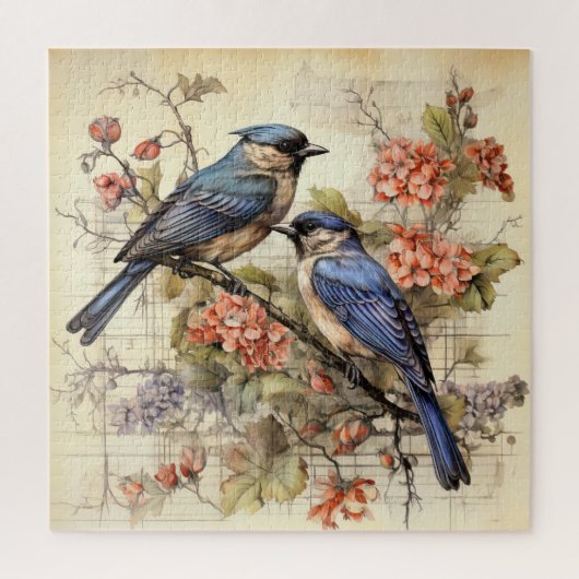 Schattige vintage vogelliefhebbers legpuzzel (Verticaal)