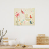 Schattige Vintage Vogels Echte Liefde Poster (Keuken)
