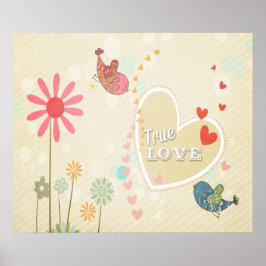 Schattige Vintage Vogels Echte Liefde Poster