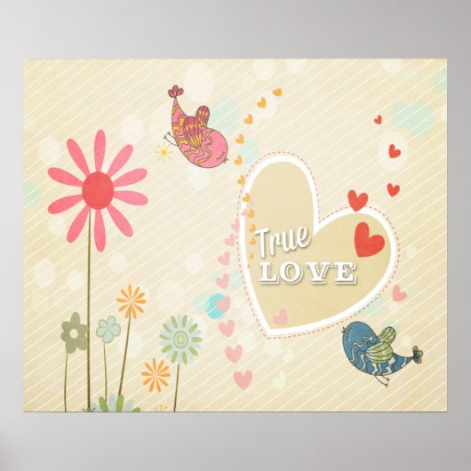 Schattige Vintage Vogels Echte Liefde Poster (Voorkant)