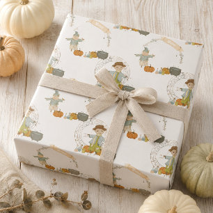 Schattige vintage vogelverschrikker halloween cadeaupapier