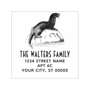 Schattige vintage zeeotter naam retouradres  zelfinktende stempel