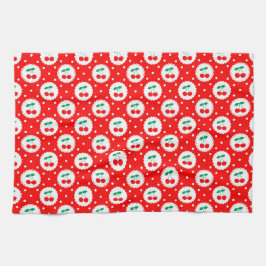 Schattige vintage zomer kersen op helder rood theedoek