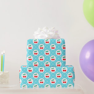 Schattige vintage zomer kersen op lichtblauw cadeaupapier