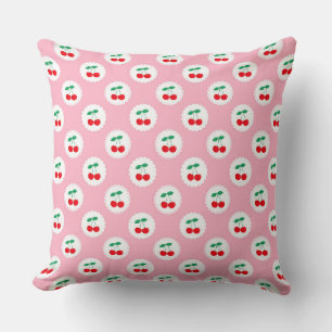 Schattige Vintage Zomer Roze, Wit & Rode Kersen Kussen