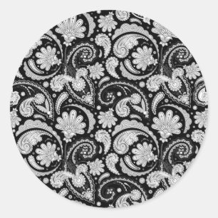 Schattige vintage zwart witte paisley patronen ronde sticker