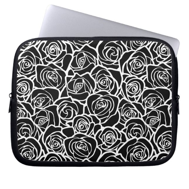 Schattige vintage zwarte en witte rozen laptop sleeve (Voorkant)