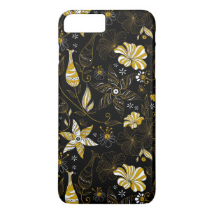 Schattige vintage zwarte gouden bloem achtergrond 	iPhone 8/7 plus hoesje