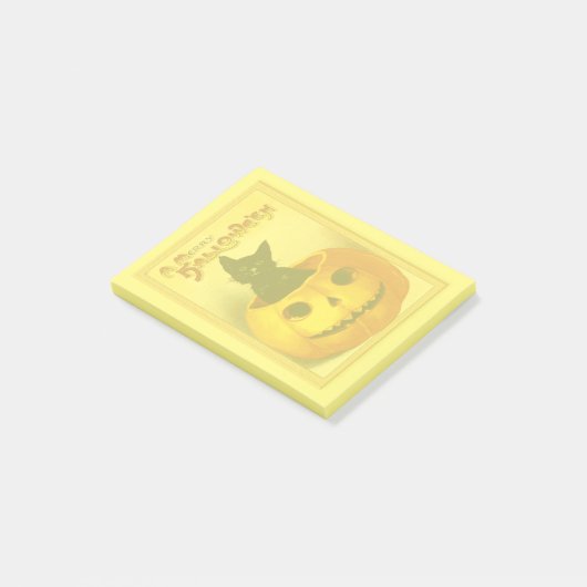 Schattige vintage zwarte kat Halloween pompoen Post-it® Notes (Schuin)