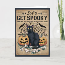 Schattige vintage zwarte kat wordt eng Halloween