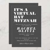 Schattige virtuele online zwarte en witte Bat Mitz Kaart (Voorkant / Achterkant)