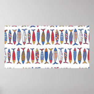 Schattige vis. Achtergrond voor kinderen. Naadloos Poster
